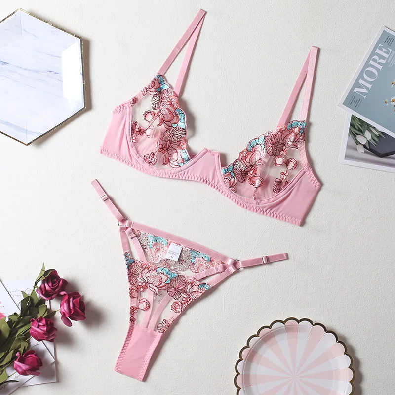 Women Bra and Briefs Sets Lace Flower Embroidery Sexy Perspective Underwire Erotic Lingerie Panty Two-Piece Underwear Set 2023 Women Bra and Briefs Sets Lace Flower Embroidery Sexy Perspective Underwire Erotic Lingerie Panty Two-Piece Underwear Set 2023