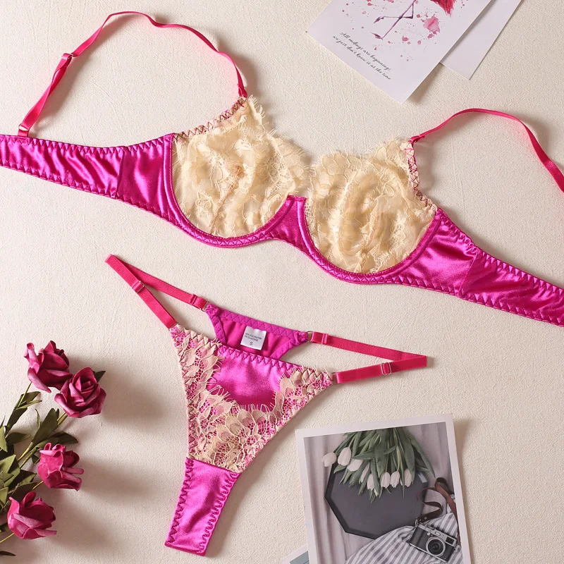 Women Bra and Briefs Sets Lace Flower Embroidery Sexy Perspective Underwire Erotic Lingerie Panty Two-Piece Underwear Set 2023 Women Bra and Briefs Sets Lace Flower Embroidery Sexy Perspective Underwire Erotic Lingerie Panty Two-Piece Underwear Set 2023