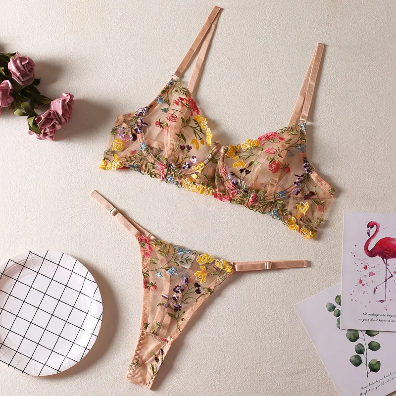 Women Bra and Briefs Sets Lace Flower Embroidery Sexy Perspective Underwire Erotic Lingerie Panty Two-Piece Underwear Set 2023 Women Bra and Briefs Sets Lace Flower Embroidery Sexy Perspective Underwire Erotic Lingerie Panty Two-Piece Underwear Set 2023