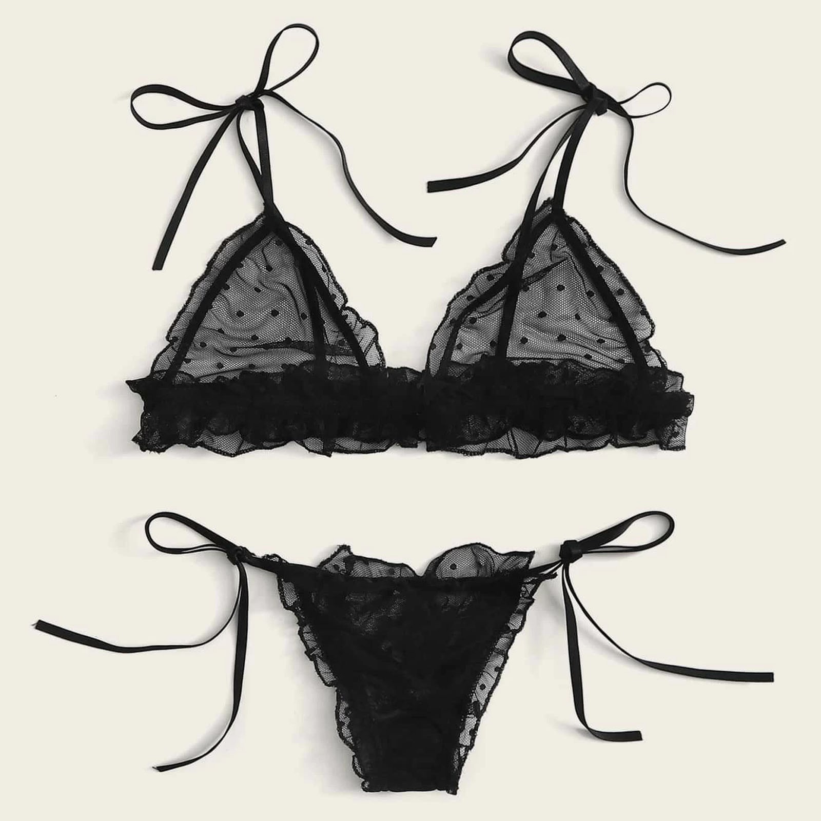 Sexy Lingerie For Women Plus Size Dot Mesh Lace Wireless Bra Bandage Lingerie Thong Set Women's lingerie нижнее бельё женское