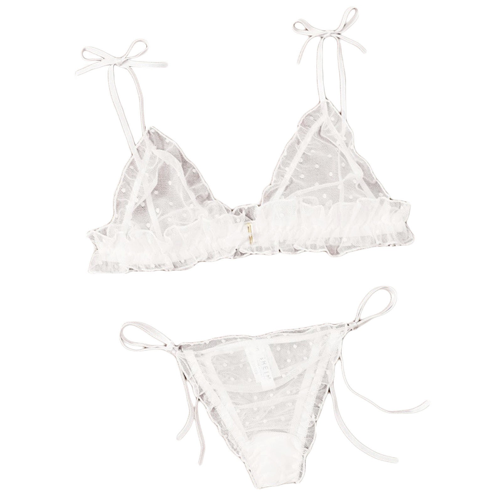 Sexy Lingerie For Women Plus Size Dot Mesh Lace Wireless Bra Bandage Lingerie Thong Set Women's lingerie нижнее бельё женское