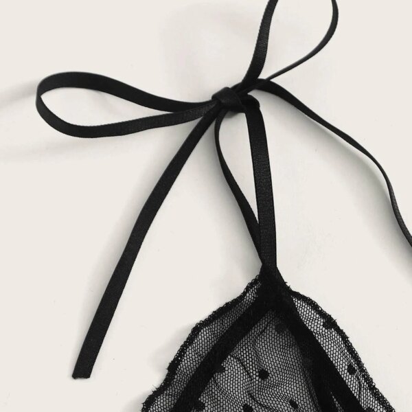 Sexy Lingerie For Women Plus Size Dot Mesh Lace Wireless Bra Bandage Lingerie Thong Set Women's lingerie нижнее бельё женское