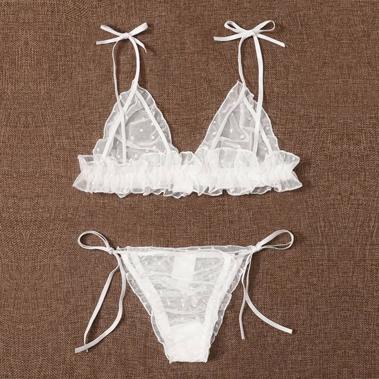 Sexy Lingerie For Women Plus Size Dot Mesh Lace Wireless Bra Bandage Lingerie Thong Set Women's lingerie нижнее бельё женское