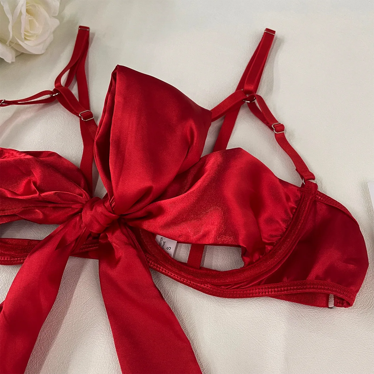 Yimunancy 3-Piece Cut Out Bow Lingerie Set 4 Colors Satin Cute Erotic Set Solid Brief Underwear Set Nightwear Yimunancy 3-Piece Cut Out Bow Lingerie Set 4 Colors Satin Cute Erotic Set Solid Brief Underwear Set Nightwear