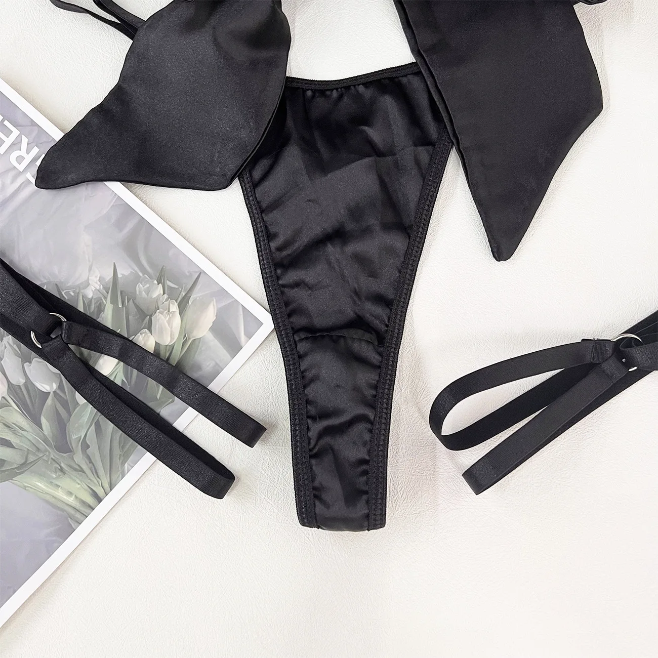 Yimunancy 3-Piece Cut Out Bow Lingerie Set 4 Colors Satin Cute Erotic Set Solid Brief Underwear Set Nightwear Yimunancy 3-Piece Cut Out Bow Lingerie Set 4 Colors Satin Cute Erotic Set Solid Brief Underwear Set Nightwear