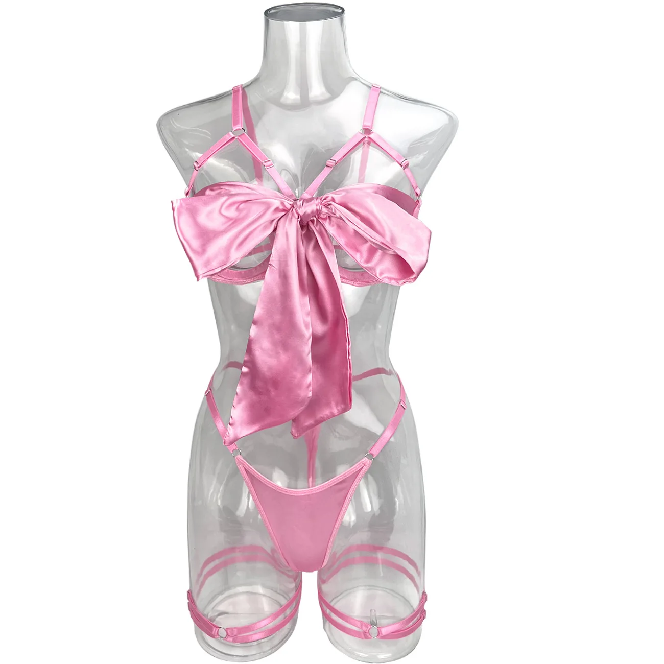 Yimunancy 3-Piece Cut Out Bow Lingerie Set 4 Colors Satin Cute Erotic Set Solid Brief Underwear Set Nightwear Yimunancy 3-Piece Cut Out Bow Lingerie Set 4 Colors Satin Cute Erotic Set Solid Brief Underwear Set Nightwear