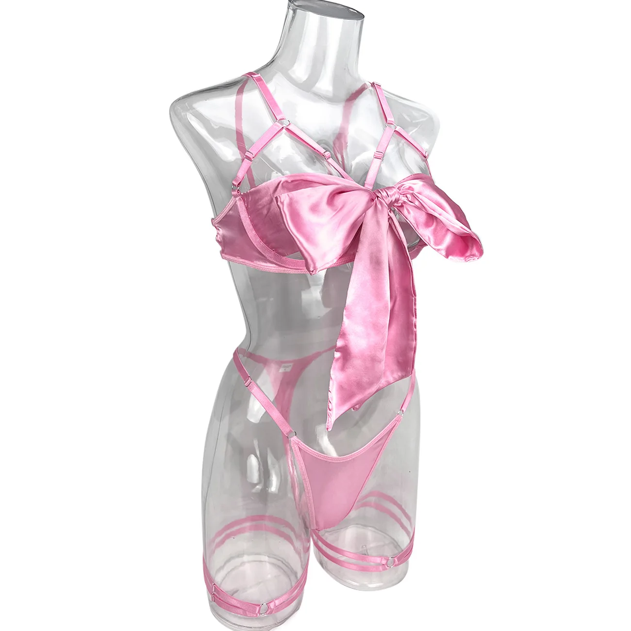Yimunancy 3-Piece Cut Out Bow Lingerie Set 4 Colors Satin Cute Erotic Set Solid Brief Underwear Set Nightwear Yimunancy 3-Piece Cut Out Bow Lingerie Set 4 Colors Satin Cute Erotic Set Solid Brief Underwear Set Nightwear