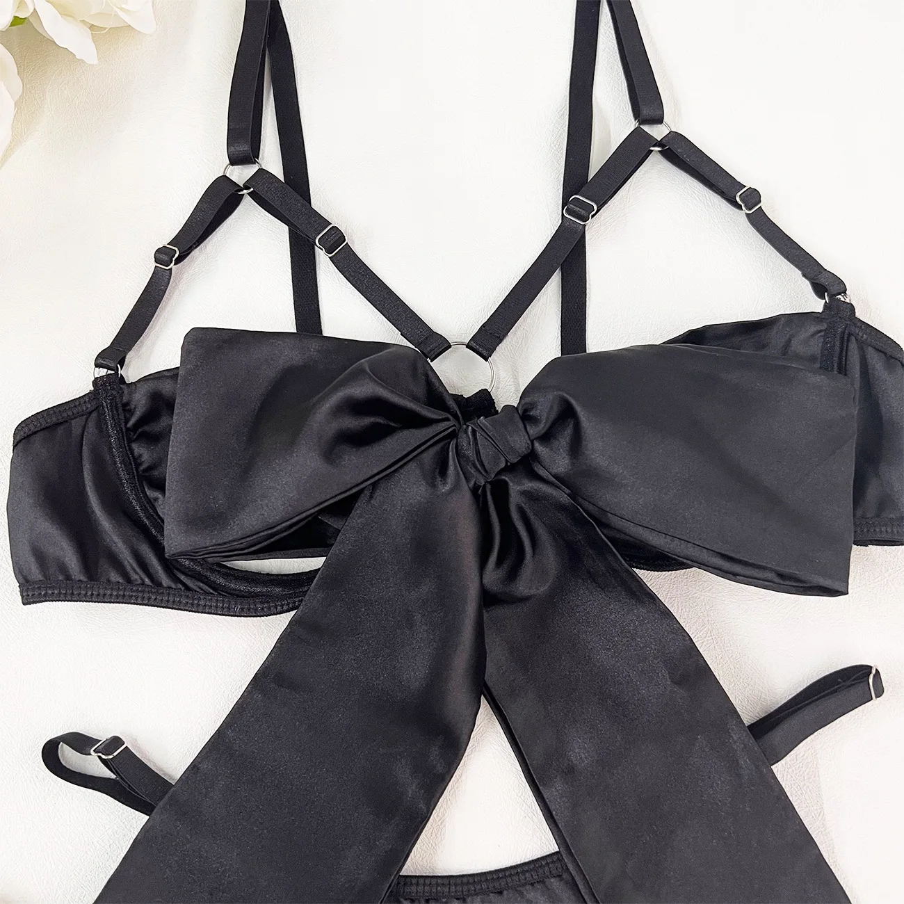 Yimunancy 3-Piece Cut Out Bow Lingerie Set 4 Colors Satin Cute Erotic Set Solid Brief Underwear Set Nightwear Yimunancy 3-Piece Cut Out Bow Lingerie Set 4 Colors Satin Cute Erotic Set Solid Brief Underwear Set Nightwear