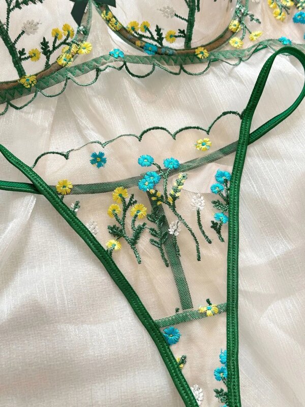 2-Piece Floral Lingerie Set Women Embroidery Boho Bra + Thong Underwear Set Intimates