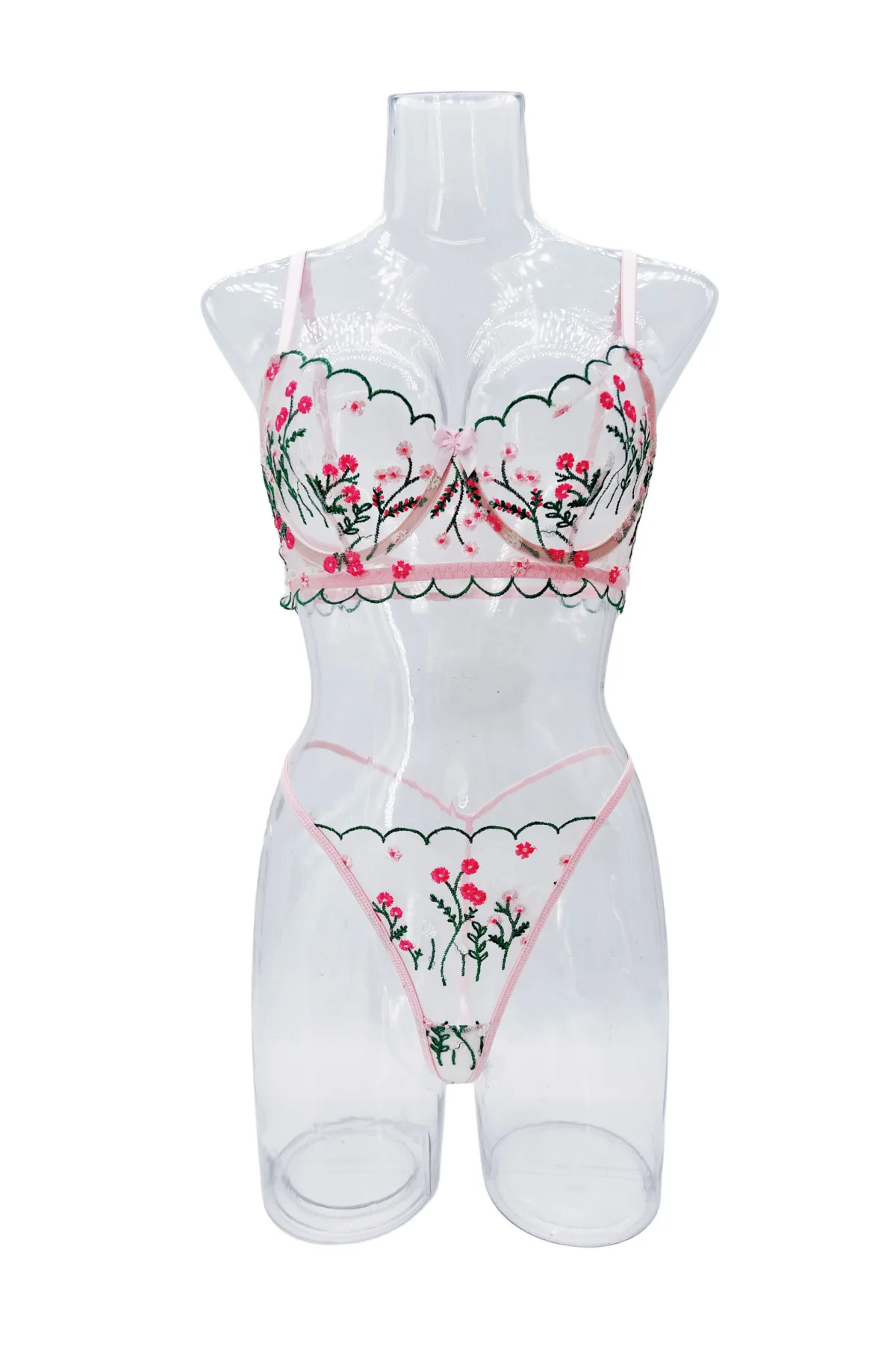 Yimunancy 2-Piece Floral Lingerie Set Women Embroidery Boho Bra + Thong Underwear Set Intimates