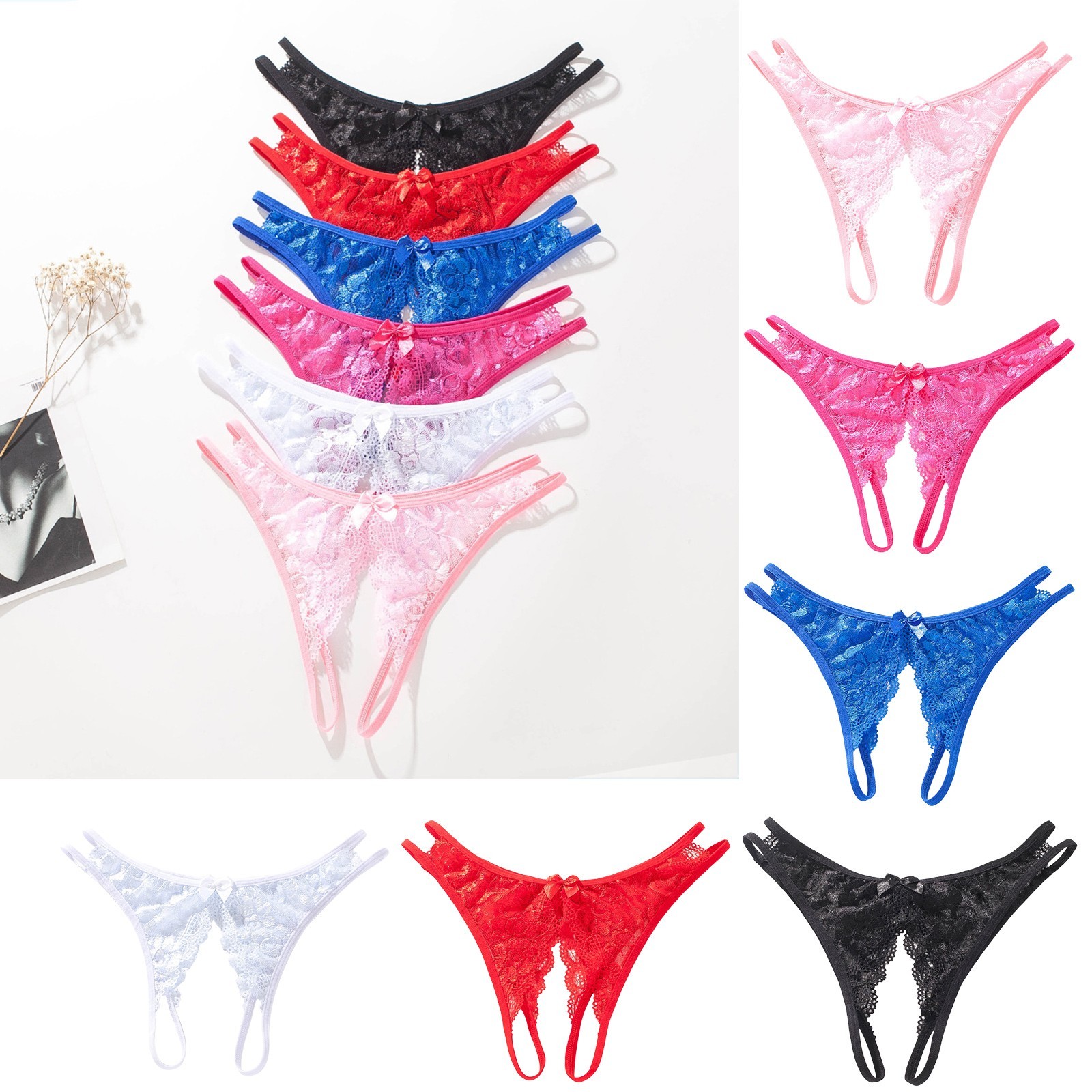 Sexy Lace Thongs Open Crotch Erotic G-String Solid Color Temptation Micro String Erotic Lingerie For Sex Temptation Cueca