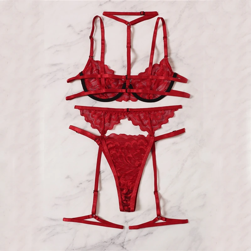 Aduloty Red Floral Lace Garter Lingerie Set With Choker Women Intimates 2022 Underwire Bra And Thongs Ladies Underwear Set Aduloty Red Floral Lace Garter Lingerie Set With Choker Women Intimates 2022 Underwire Bra And Thongs Ladies Underwear Set