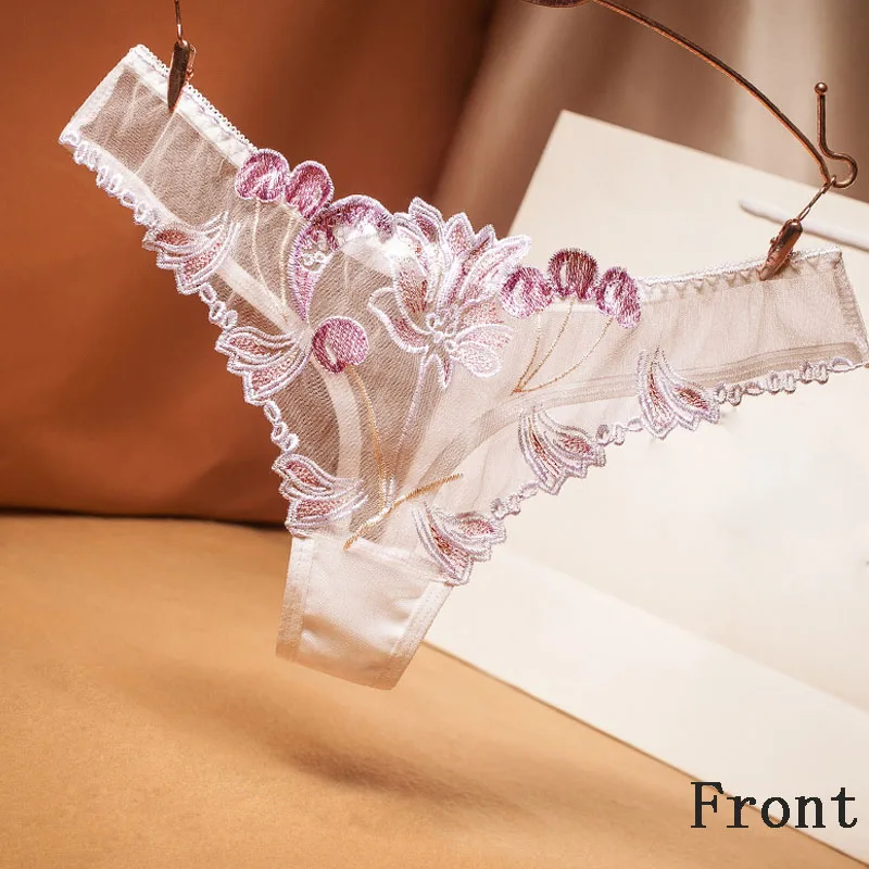 Women Sexy G-string Transparent Lace Panties Embroidered Flower Lingerie Low Waist Temptation Underwear Ladies Seamless Thong