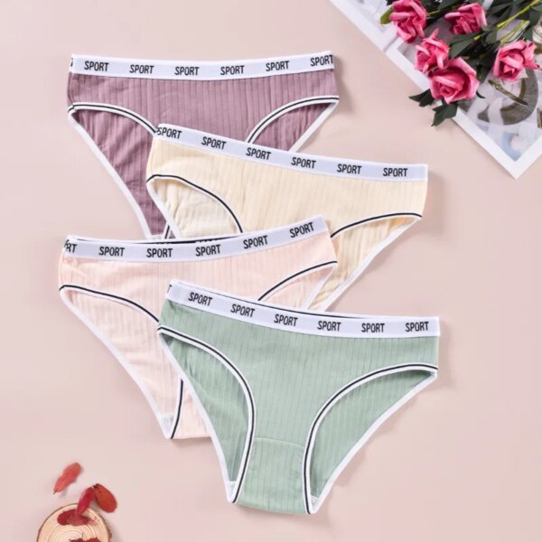 Cute Girl Briefs Cotton Fashion Letter Women Underwear Soft Breathable Triangle Pants Mid Waist Sexy Comfortable Lingerie Bright