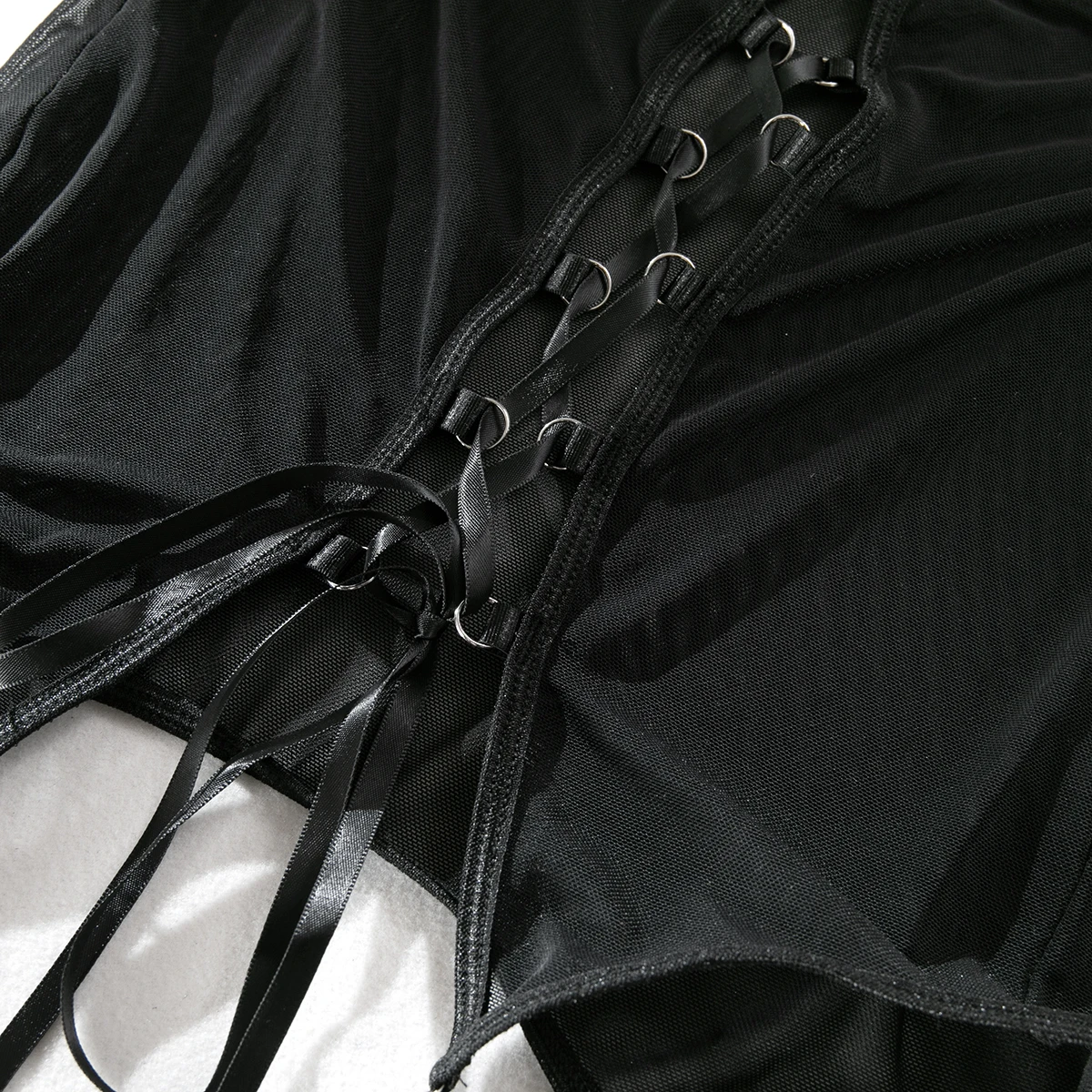  Cut Out Erotic Set Women Mesh Transparent 4-Piece Black Garter Lingerie Set Back Open Brief Underwear Set
