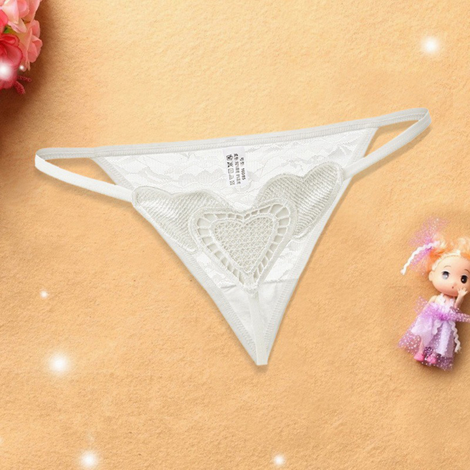 Embroidery Sexy Briefs Love Heart Lace Women Massage Pearl Thongs G Strings Erotic Crotchless Panties Lingerie Clothes Underwear