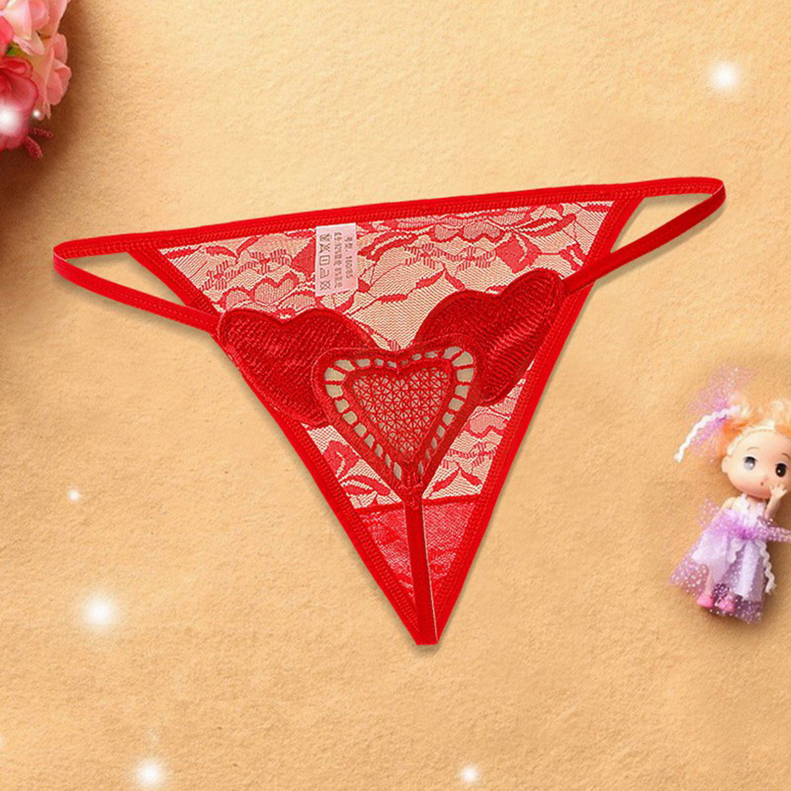 Embroidery Sexy Briefs Love Heart Lace Women Massage Pearl Thongs G Strings Erotic Crotchless Panties Lingerie Clothes Underwear