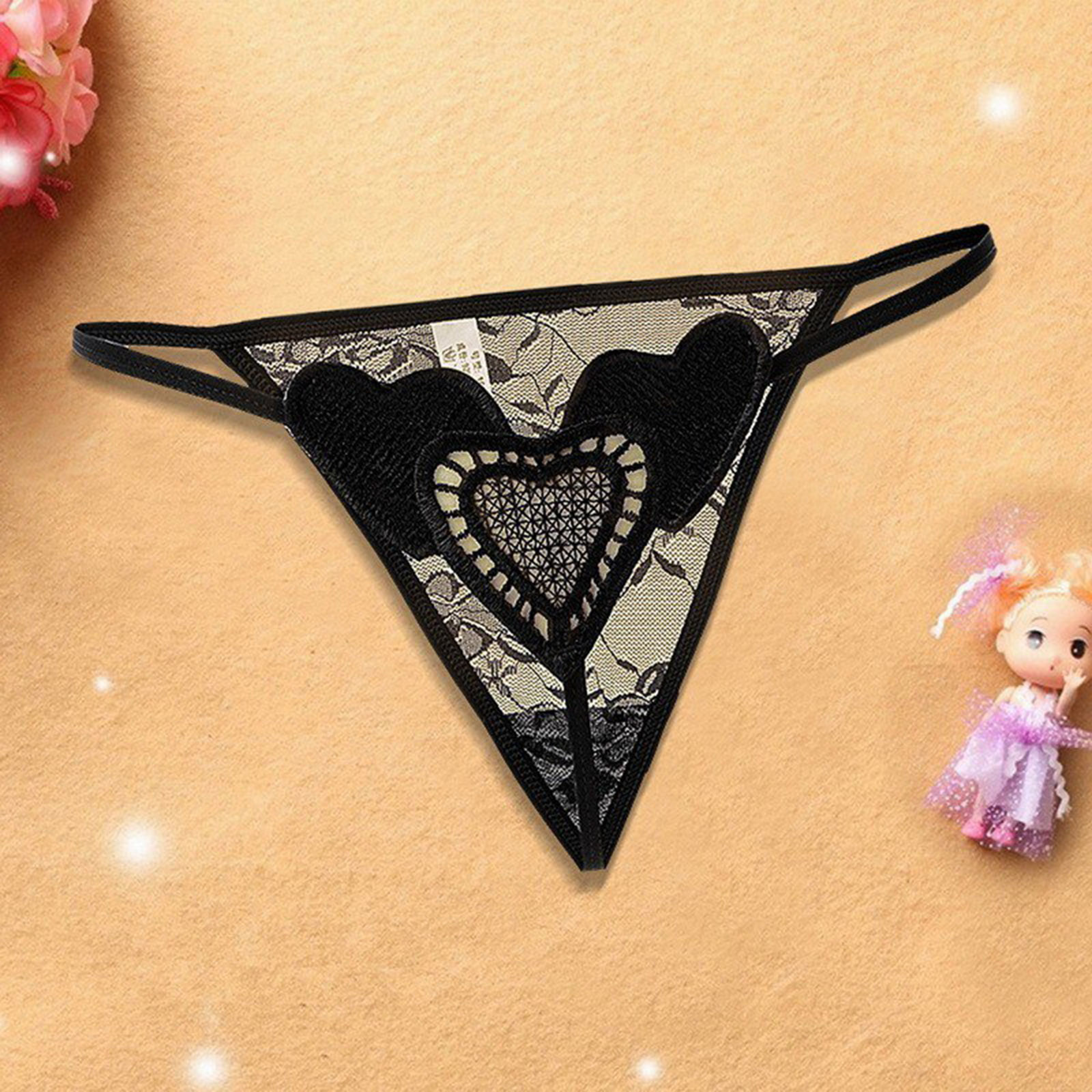 Embroidery Sexy Briefs Love Heart Lace Women Massage Pearl Thongs G Strings Erotic Crotchless Panties Lingerie Clothes Underwear