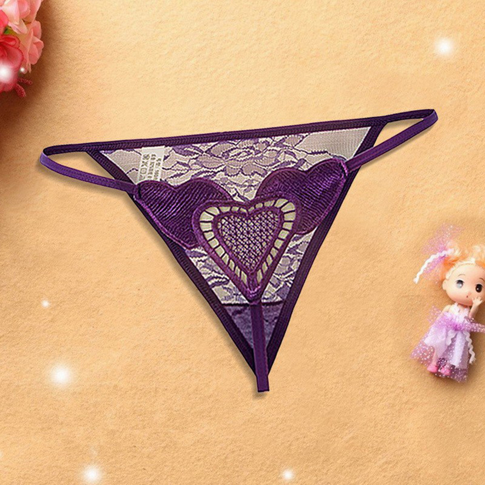 Embroidery Sexy Briefs Love Heart Lace Women Massage Pearl Thongs G Strings Erotic Crotchless Panties Lingerie Clothes Underwear