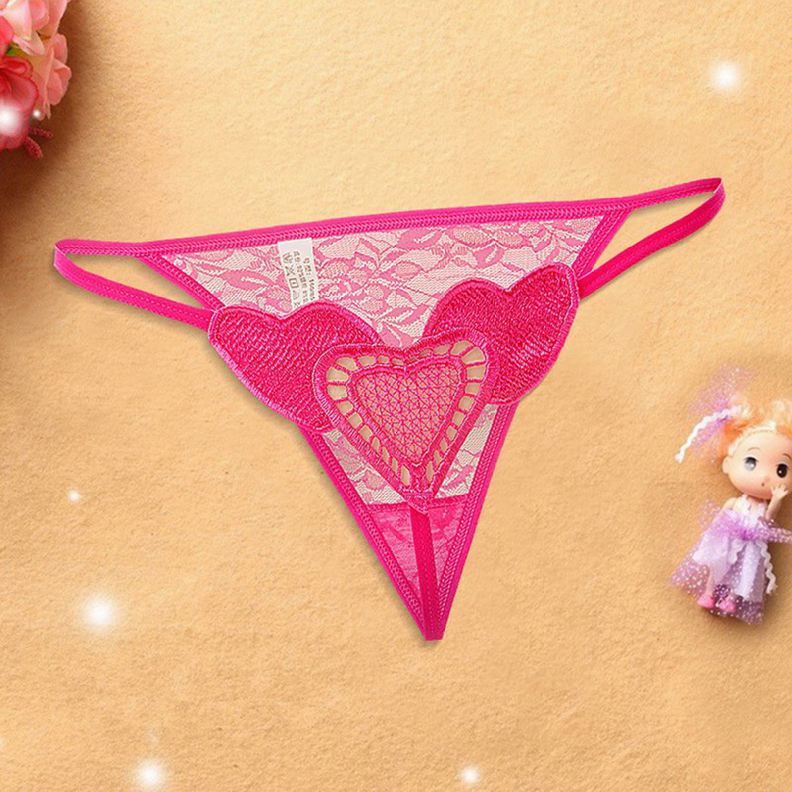 Embroidery Sexy Briefs Love Heart Lace Women Massage Pearl Thongs G Strings Erotic Crotchless Panties Lingerie Clothes Underwear