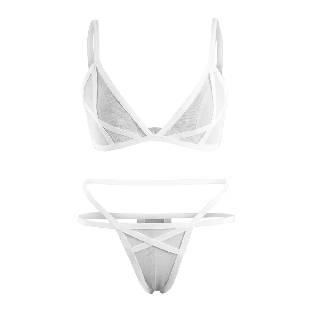 Women Sexy Lingerie Corset Solid Mesh Underwire Sleepwear Underwear Set Underwear Transparent Bra Party Sets lenceria femenina