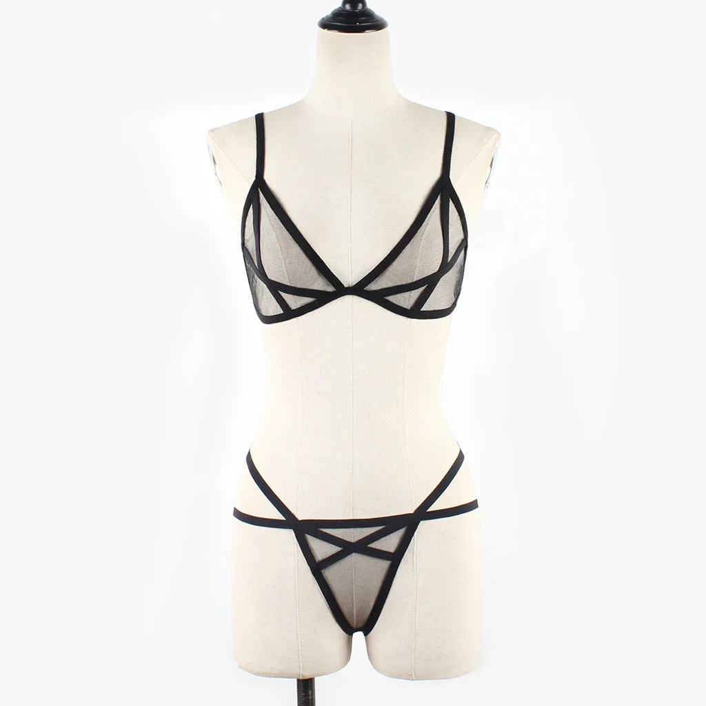 Women Sexy Lingerie Corset Solid Mesh Underwire Sleepwear Underwear Set Underwear Transparent Bra Party Sets lenceria femenina