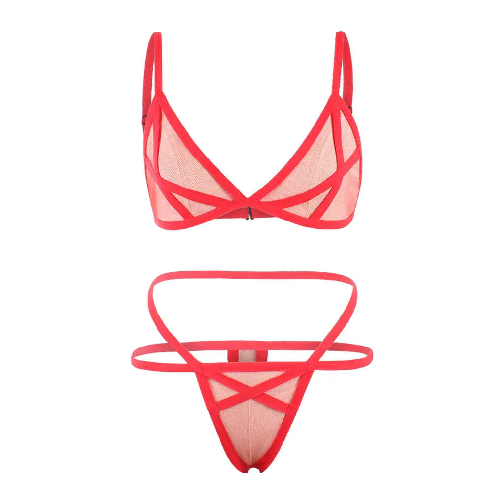 Women Sexy Lingerie Corset Solid Mesh Underwire Sleepwear Underwear Set Underwear Transparent Bra Party Sets lenceria femenina