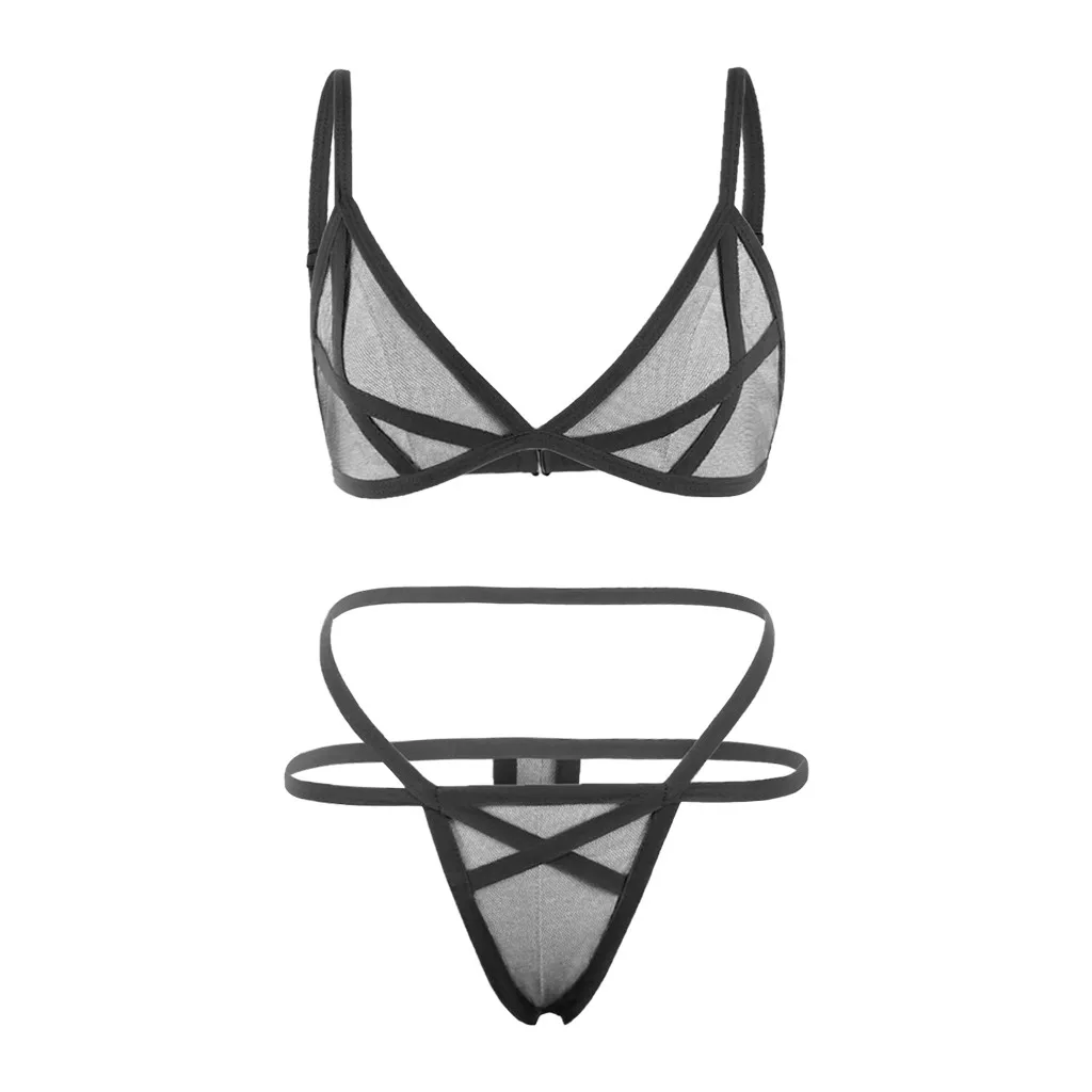 Women Sexy Lingerie Corset Solid Mesh Underwire Sleepwear Underwear Set Underwear Transparent Bra Party Sets lenceria femenina