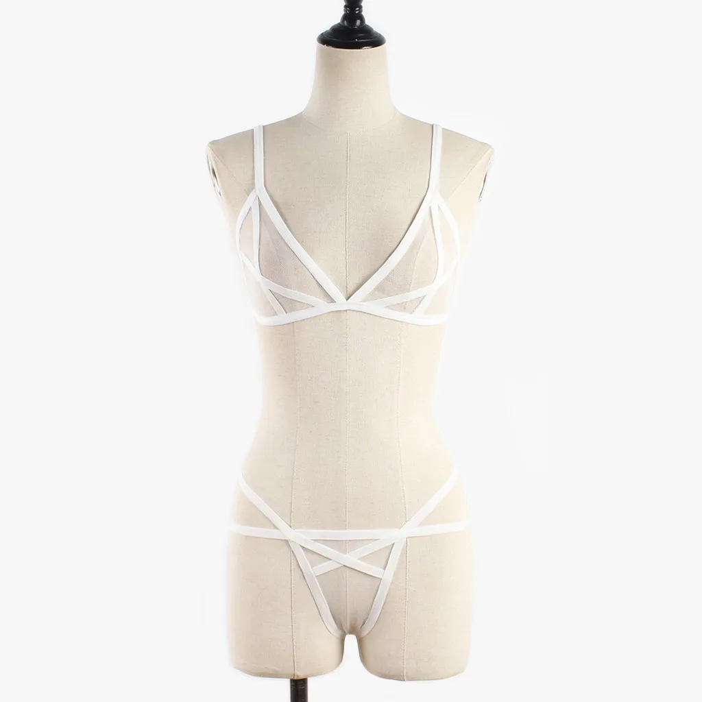 Women Sexy Lingerie Corset Solid Mesh Underwire Sleepwear Underwear Set Underwear Transparent Bra Party Sets lenceria femenina