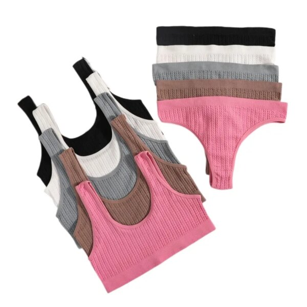 Women Seamless Bra Set Ribbed Thongs G-String High Waist Underwear Female Nonwire Brassiere Comfy Sports Bra Sexy Lingerie Set