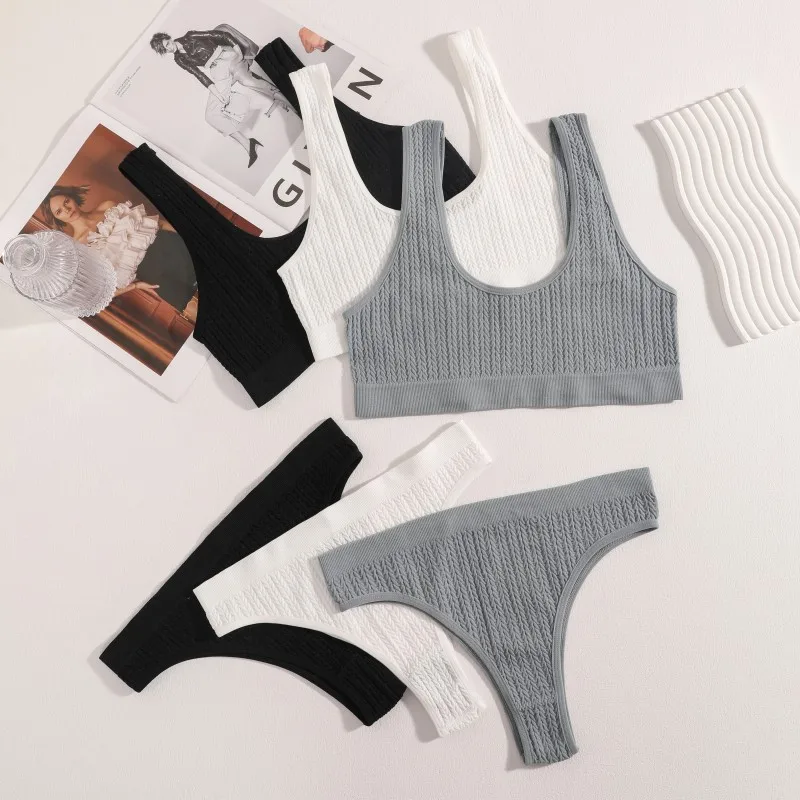 Women Seamless Bra Set Ribbed Thongs G-String High Waist Underwear Female Nonwire Brassiere Comfy Sports Bra Sexy Lingerie Set Women Seamless Bra Set Ribbed Thongs G-String High Waist Underwear Female Nonwire Brassiere Comfy Sports Bra Sexy Lingerie Set