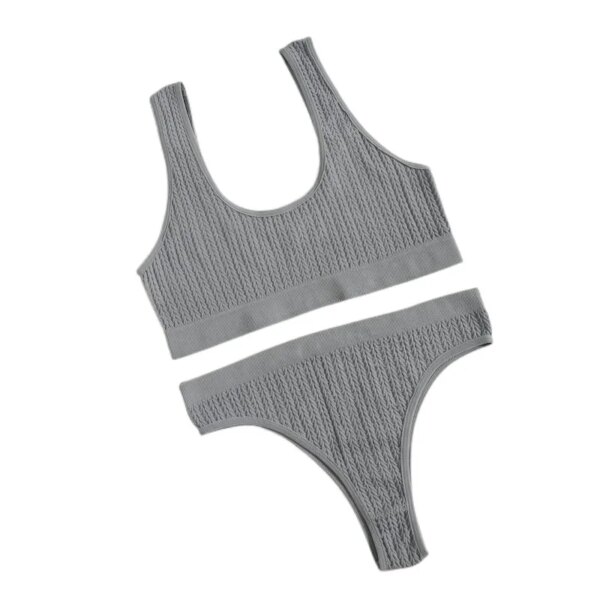 Women Seamless Bra Set Ribbed Thongs G-String High Waist Underwear Female Nonwire Brassiere Comfy Sports Bra Sexy Lingerie Set