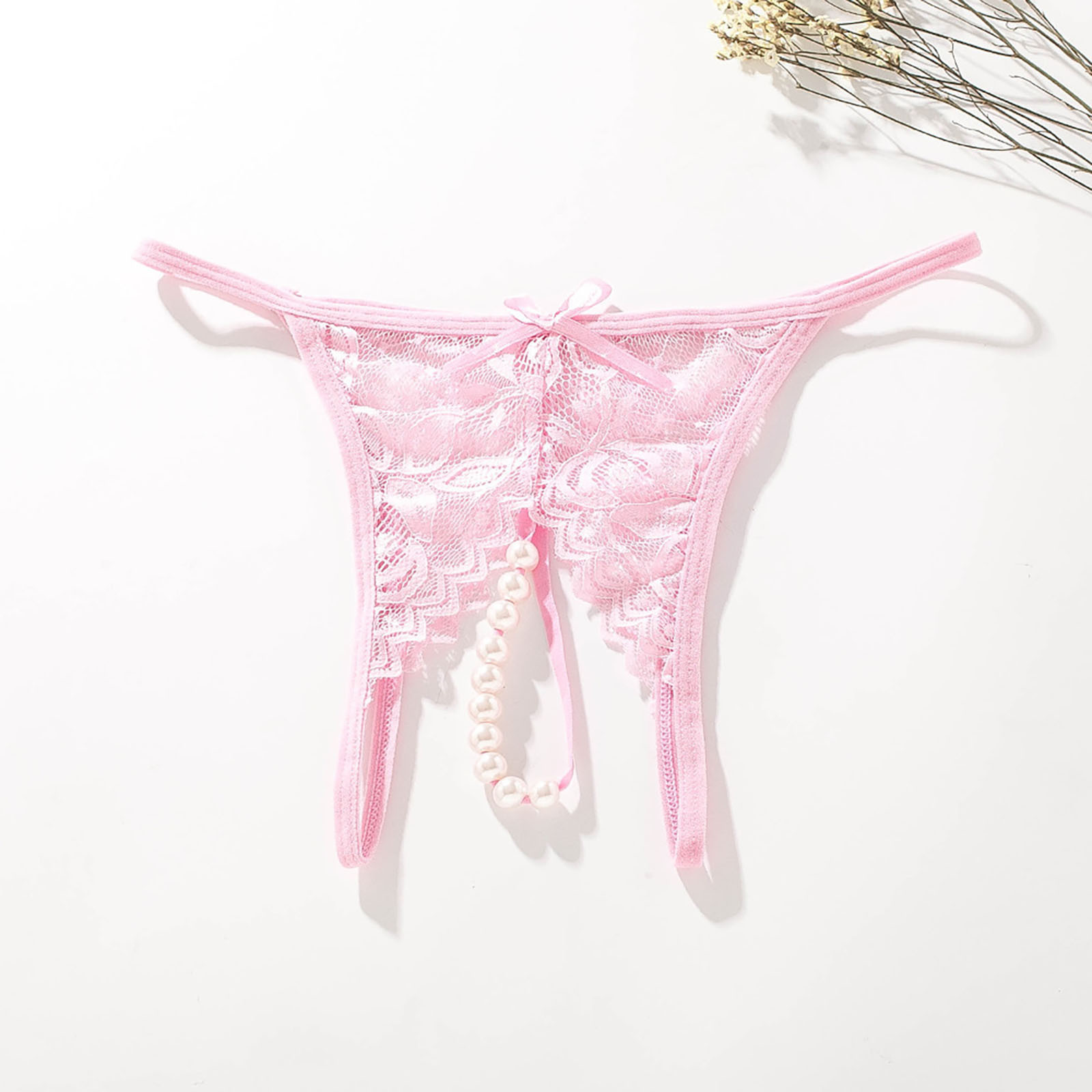 Womens Pearl Massage Sexy Female Open Crotch Briefs Lace Transparent Thong Panties Sexy Floral Underwear Tempatation Lingerie