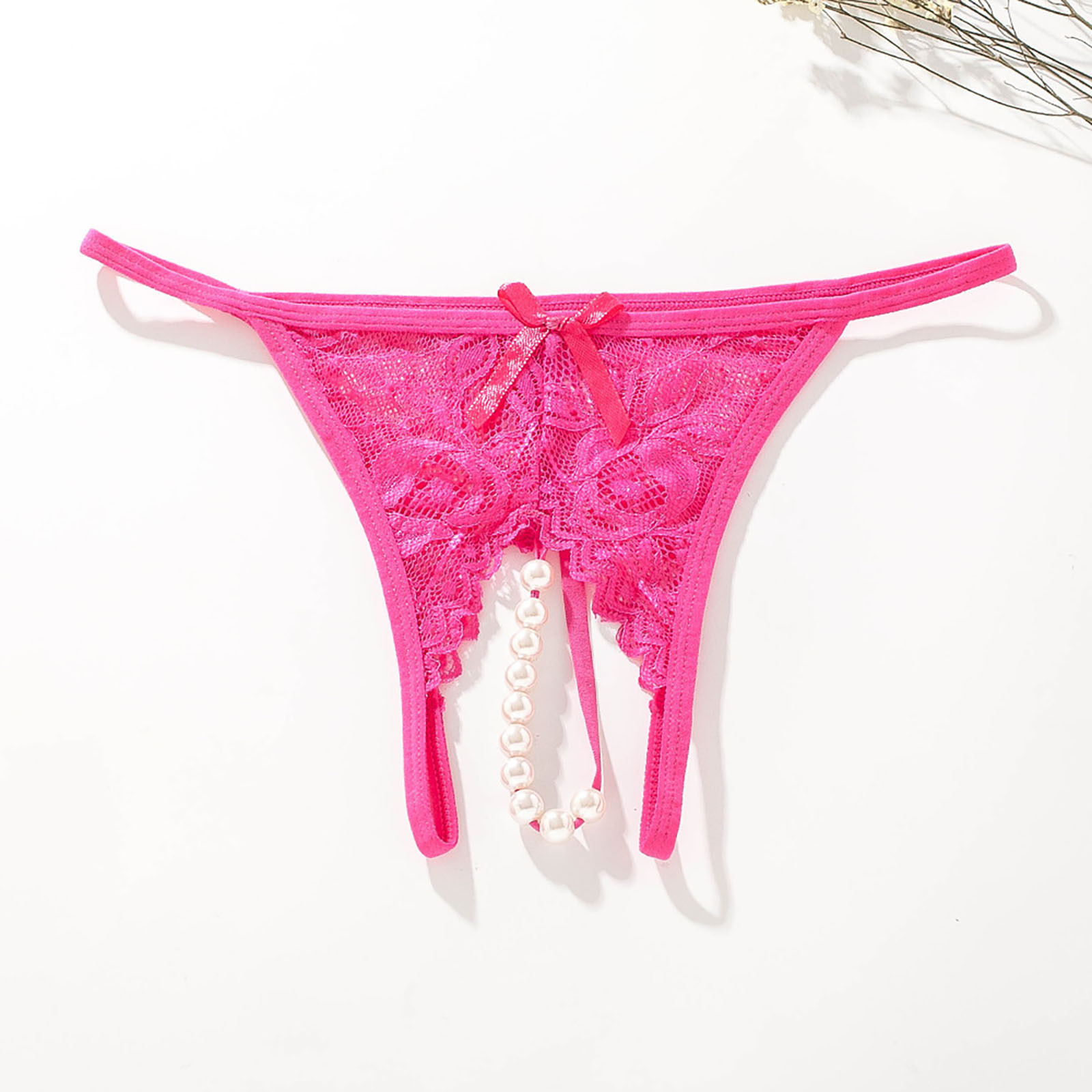Womens Pearl Massage Sexy Female Open Crotch Briefs Lace Transparent Thong Panties Sexy Floral Underwear Tempatation Lingerie