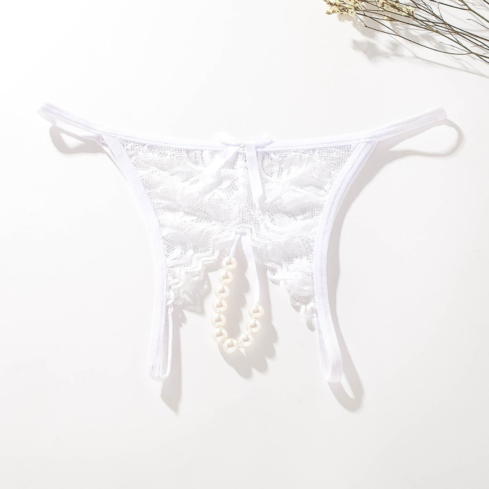 Womens Pearl Massage Sexy Female Open Crotch Briefs Lace Transparent Thong Panties Sexy Floral Underwear Tempatation Lingerie