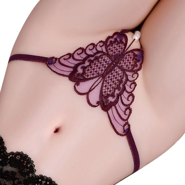 G-String Women Butterfly Lace Hollow Open Crotch Panties For Sex Exciting Underwear Low Waist Embroidered Thong