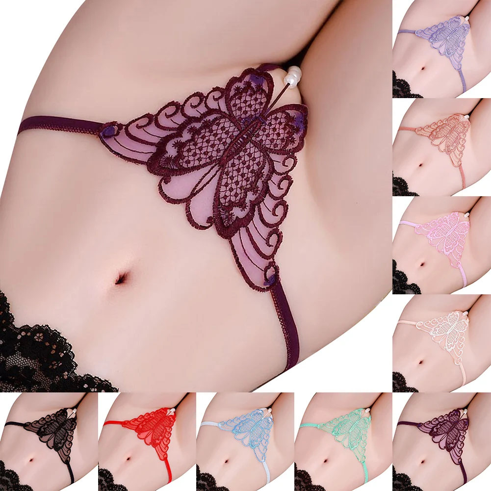 G-String Women Butterfly Lace Hollow Open Crotch Panties For Sex Exciting Underwear Low Waist Embroidered Thong