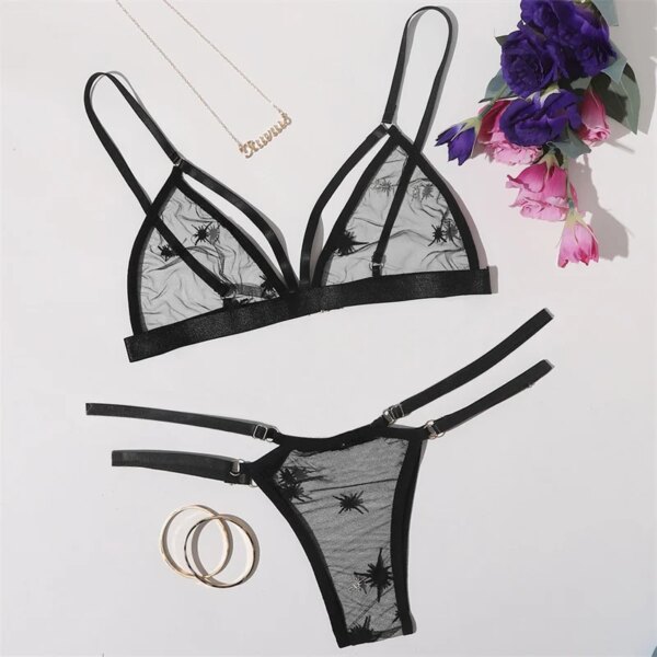 Lingerie Sexy Delicate Underwear Embroidery Lace For Linen Women Transparent Bra Panty Set Erotic Lingerie Intimate Underwear