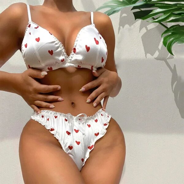 Bra Brief Sets Women's Erotic Lingerie Suit Bowknot Sexy Deep V Wire Free Lingerie Underwear Two Piece Female Cute Pajamas Kitts