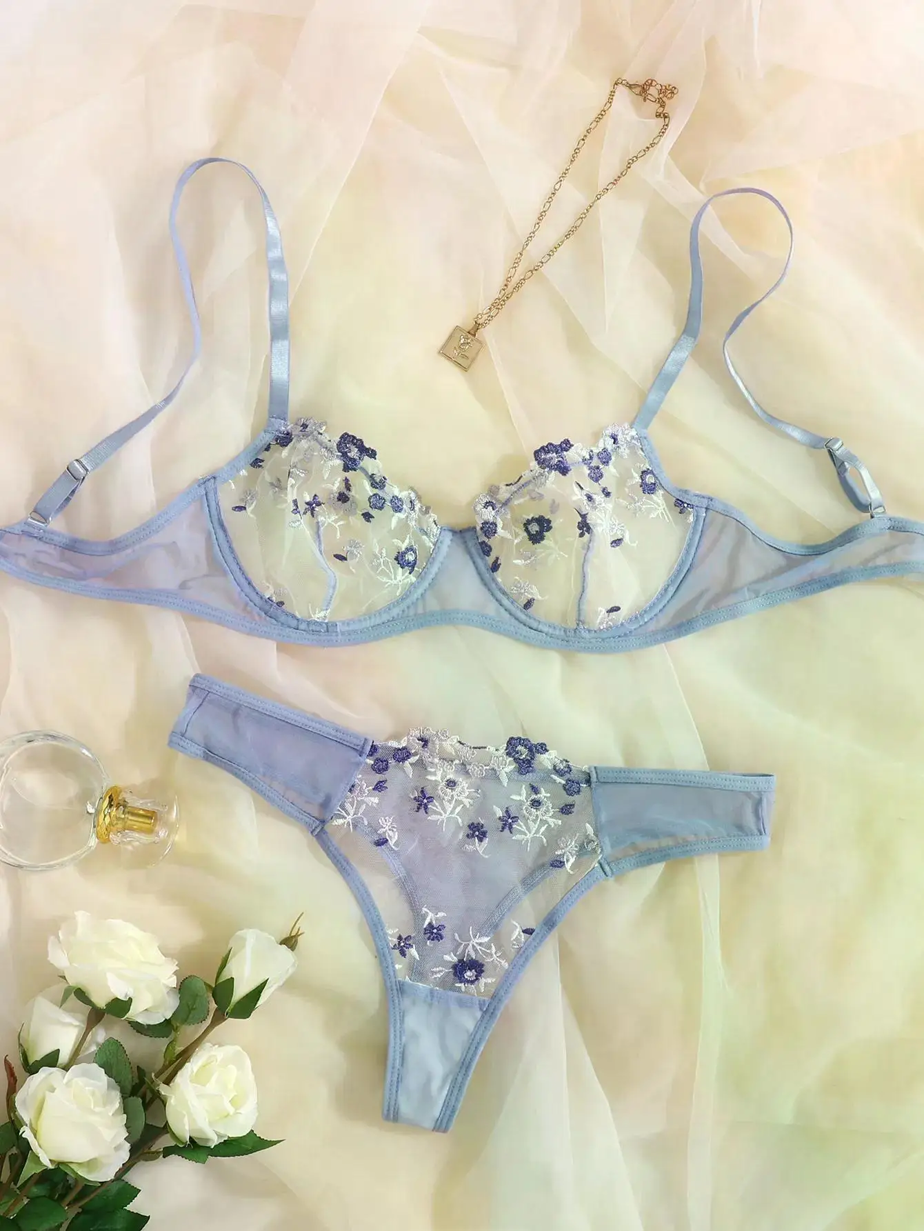 Transperant Lingerie Set Women Mesh Net Sexi Lenceria Sensual Mujer Bra Sets Embroidery Floral Underwired Transperant Lingerie Set Women Mesh Net Sexi Lenceria Sensual Mujer Bra Sets Embroidery Floral Underwired