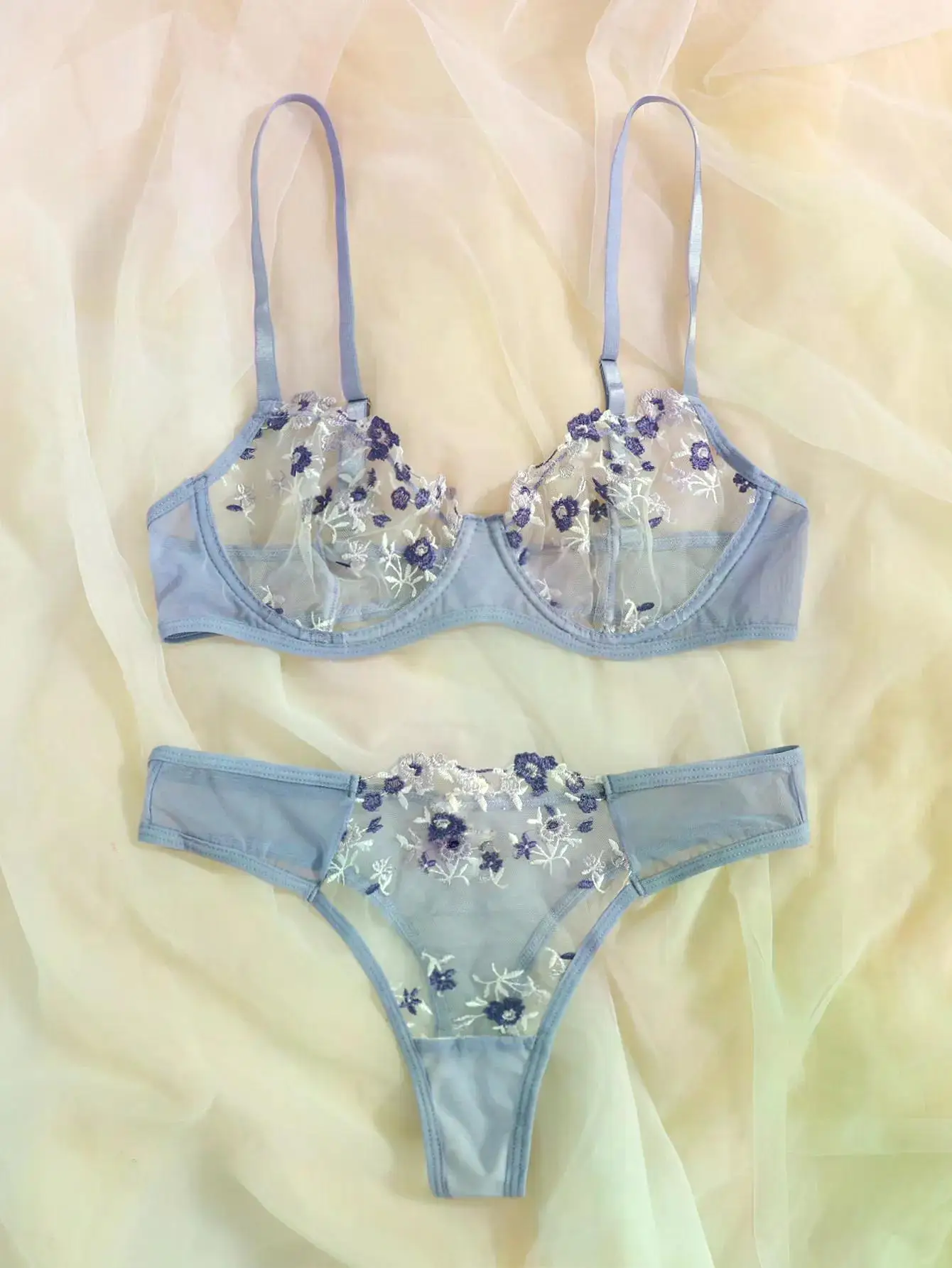 Transperant Lingerie Set Women Mesh Net Sexi Lenceria Sensual Mujer Bra Sets Embroidery Floral Underwired Transperant Lingerie Set Women Mesh Net Sexi Lenceria Sensual Mujer Bra Sets Embroidery Floral Underwired