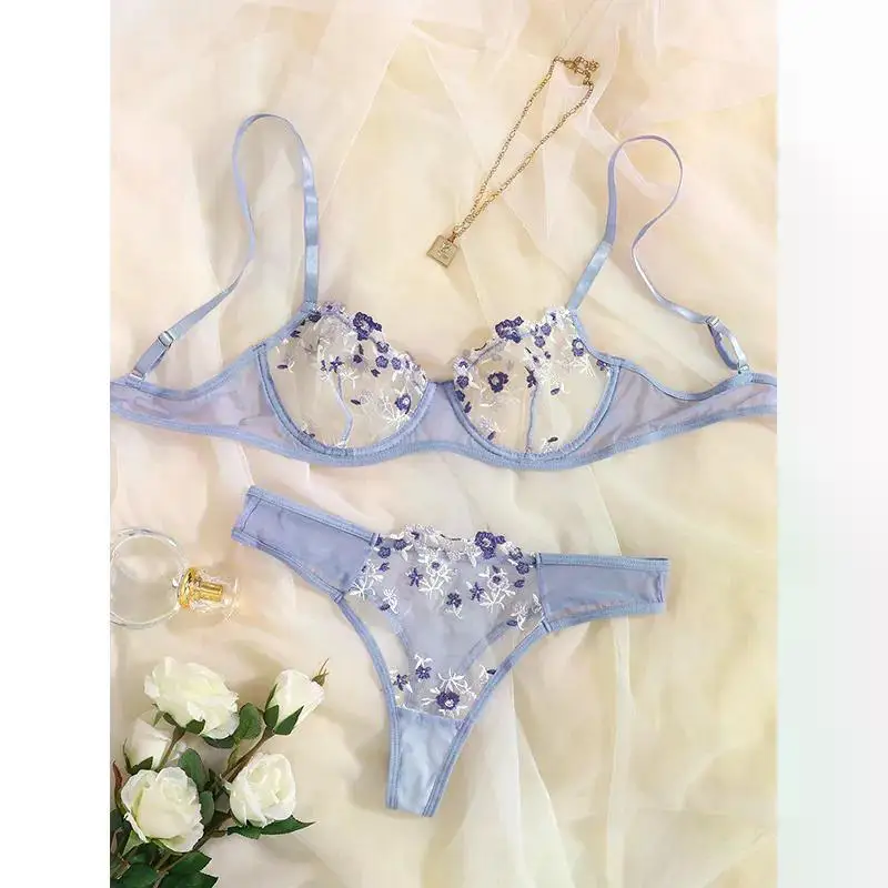 Transperant Lingerie Set Women Mesh Net Sexi Lenceria Sensual Mujer Bra Sets Embroidery Floral Underwired Transperant Lingerie Set Women Mesh Net Sexi Lenceria Sensual Mujer Bra Sets Embroidery Floral Underwired