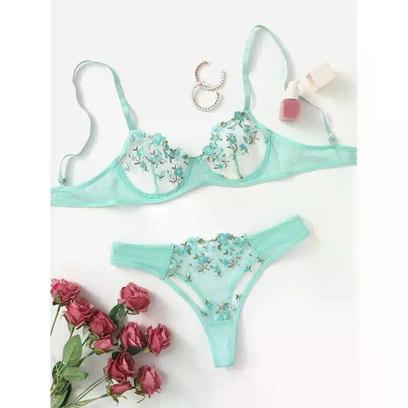 Transperant Lingerie Set Women Mesh Net Sexi Lenceria Sensual Mujer Bra Sets Embroidery Floral Underwired Transperant Lingerie Set Women Mesh Net Sexi Lenceria Sensual Mujer Bra Sets Embroidery Floral Underwired