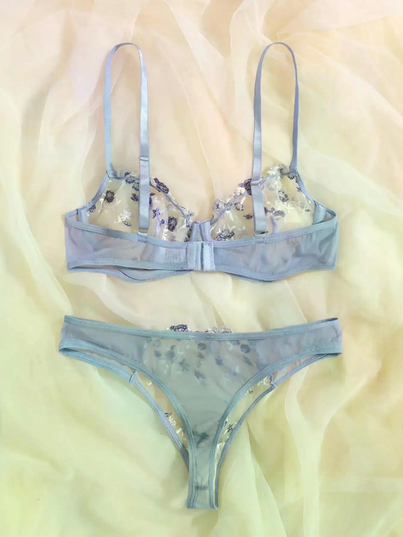 Transperant Lingerie Set Women Mesh Net Sexi Lenceria Sensual Mujer Bra Sets Embroidery Floral Underwired Transperant Lingerie Set Women Mesh Net Sexi Lenceria Sensual Mujer Bra Sets Embroidery Floral Underwired