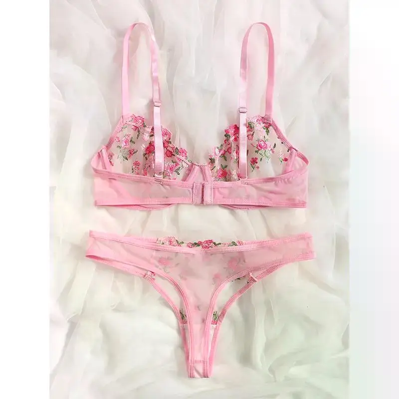 Transperant Lingerie Set Women Mesh Net Sexi Lenceria Sensual Mujer Bra Sets Embroidery Floral Underwired Transperant Lingerie Set Women Mesh Net Sexi Lenceria Sensual Mujer Bra Sets Embroidery Floral Underwired