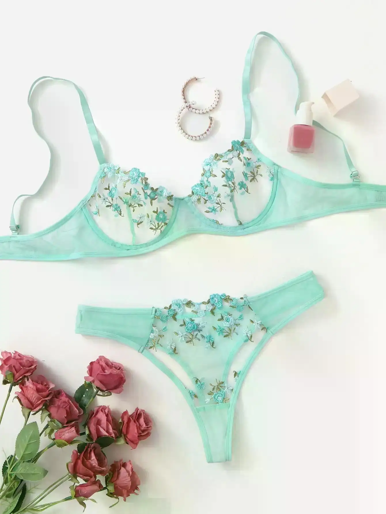 Transperant Lingerie Set Women Mesh Net Sexi Lenceria Sensual Mujer Bra Sets Embroidery Floral Underwired Transperant Lingerie Set Women Mesh Net Sexi Lenceria Sensual Mujer Bra Sets Embroidery Floral Underwired