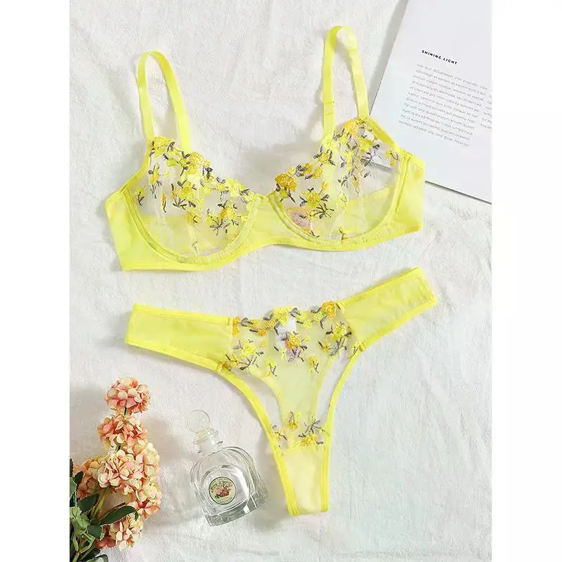 Transperant Lingerie Set Women Mesh Net Sexi Lenceria Sensual Mujer Bra Sets Embroidery Floral Underwired Transperant Lingerie Set Women Mesh Net Sexi Lenceria Sensual Mujer Bra Sets Embroidery Floral Underwired