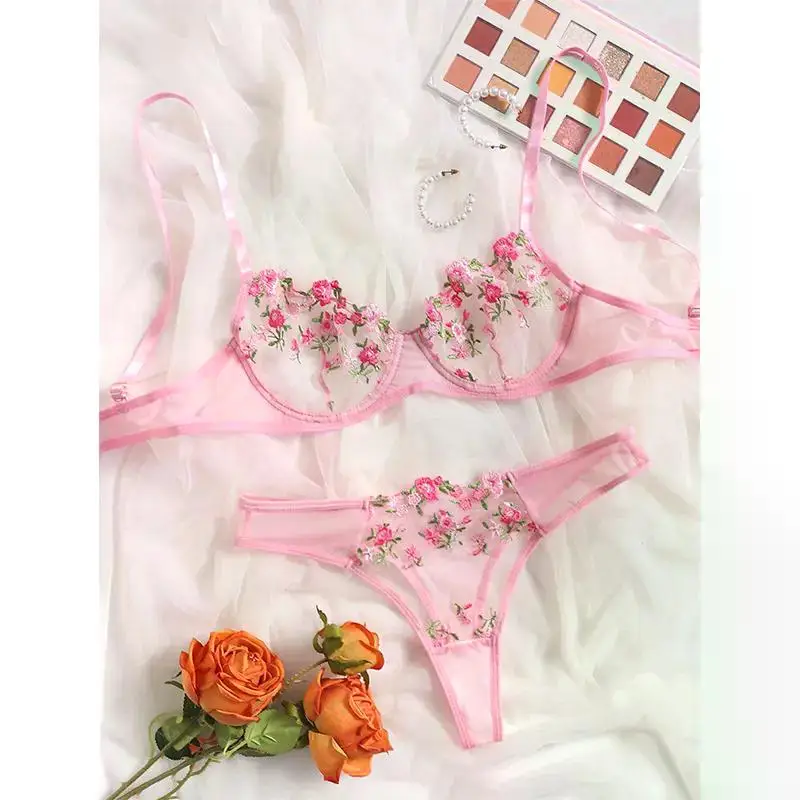 Transperant Lingerie Set Women Mesh Net Sexi Lenceria Sensual Mujer Bra Sets Embroidery Floral Underwired Transperant Lingerie Set Women Mesh Net Sexi Lenceria Sensual Mujer Bra Sets Embroidery Floral Underwired
