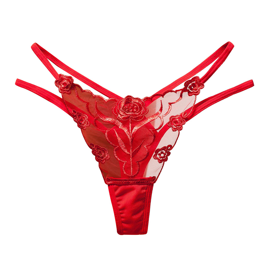 Sexy Embroidery Lace G-String Solid Color Flower Print Thongs Seamless Open Crotch T Back Embroidery Lingerie For Ladies