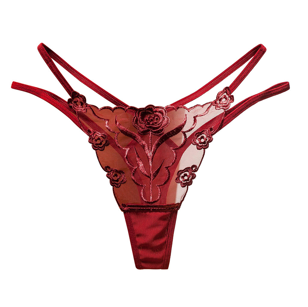 Sexy Embroidery Lace G-String Solid Color Flower Print Thongs Seamless Open Crotch T Back Embroidery Lingerie For Ladies